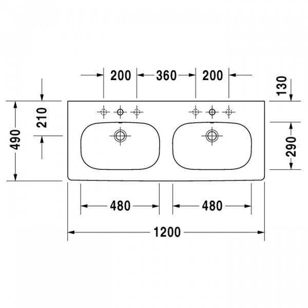 Duravit D-Code Раковина 120х49 см, 3 отв., двойная, цвет: белый