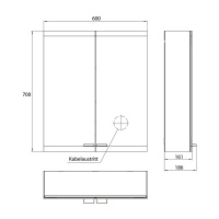 EMCO Evo Зеркальный шкаф 60xh70см с подсветкой, навесной, 2 двери, 2 полки, розетка, цвет: алюминий