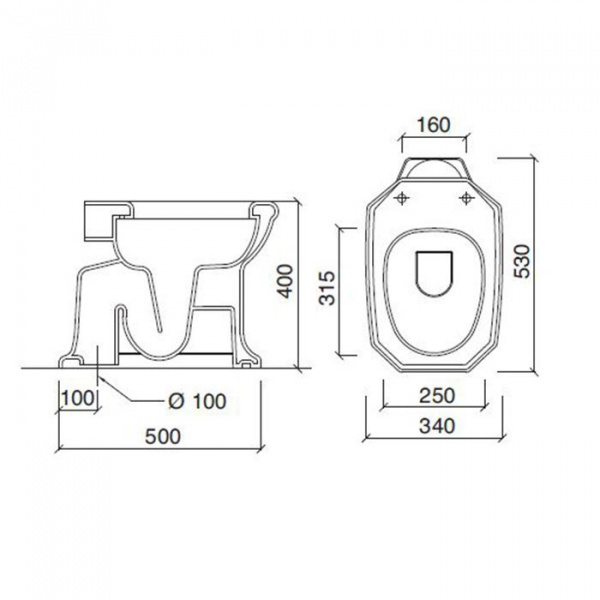Sbordoni Romana Унитаз 53х34см, с высокой трубой, цвет: белый/хром