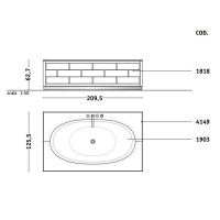 VITAGE milldue edition RITZ Ванна 190х100 см, стальная, подача воды из водослива, в комплекте с сифоном, основанием и мраморным топом, отдельностоящая, цвет: белый/Golden crash