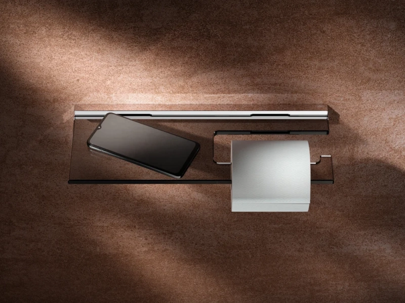 Держатель туалетной бумаги Keuco Edition 90 19173018000 дымчатое стекло, с полкой для телефона