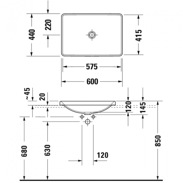 Duravit D-Neo Раковина встраиваемая сверху 60х44см, без перелива, без отв., цвет: белый