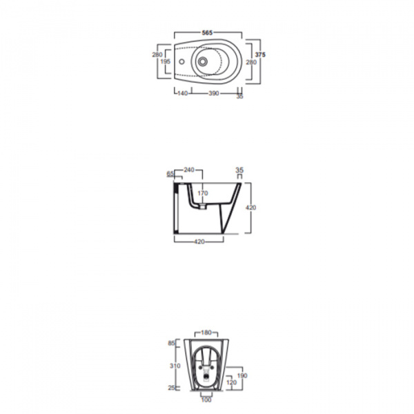 Simas Gambassi Биде приставное с 1-м отверстием под смеситель 56.5х37,5 см, цвет: белый