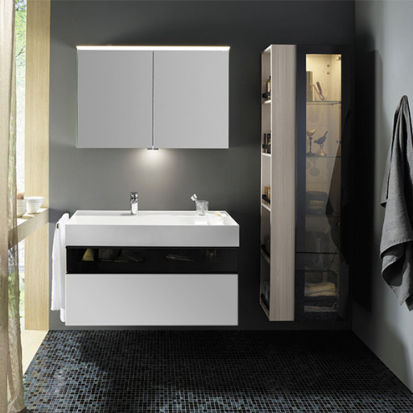 Burgbad Yumo База 101.5х64х47см.с умыв из мин литья с 1 отв под смес,2 выдв ящика с ручкой  Мокка G0179.верхн ящик из дымч стекла, цвет: белый глянц.