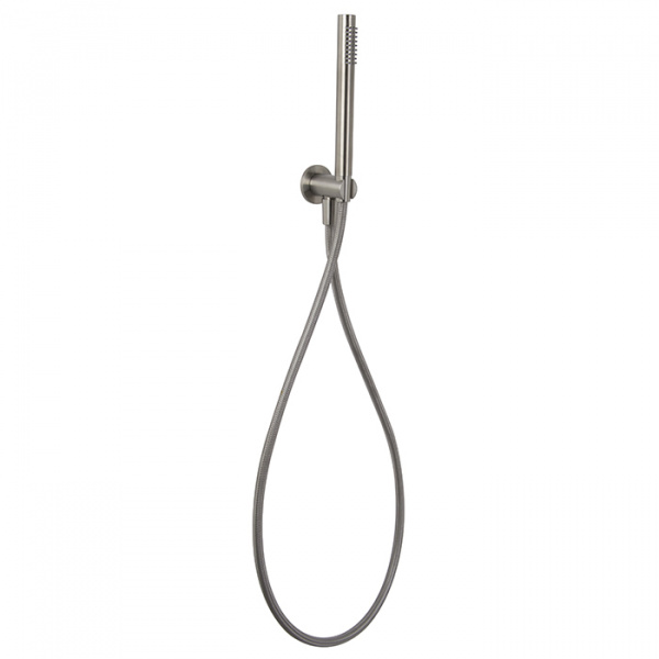 Carlo Frattini Spillo Steel Душевой комплект с ручным душем, шлангом 1500 мм. и настенным держателем с подводом воды, цвет: INOX