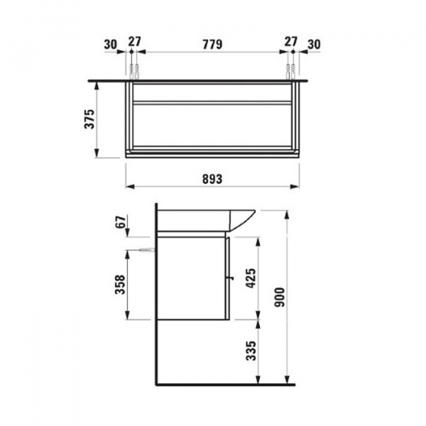 Laufen Palace Тумба подвесная 90x51cм., с раковиной, 2 ящика, с полотенцедержателем, цвет: белый матовый