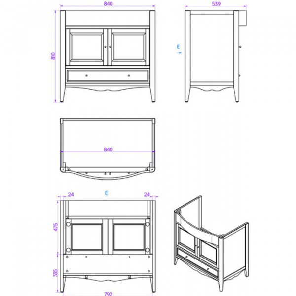 TW Veronica, База с раковиной Simas AR864bi*1 90*56см, с 1отв., 2 распашные дверки+1 выдв.ящик,  доводч. Blum, ручки: Riflesso бронза, цвет: TORTORA