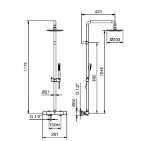 Fantini Nostromo Душевая стойка, с верхнем душем 20см., с ручным душем и термостатический, смесителем, цвет: черный матовый