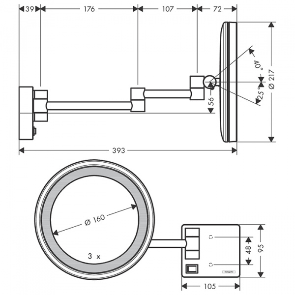 Hansgrohe AddStoris Косметическое зеркало с LED подсветкой