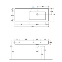 Globo Incantho Металлическая консоль с раковиной 136х51см, чаша слева, без отв., цвет: черный/белый