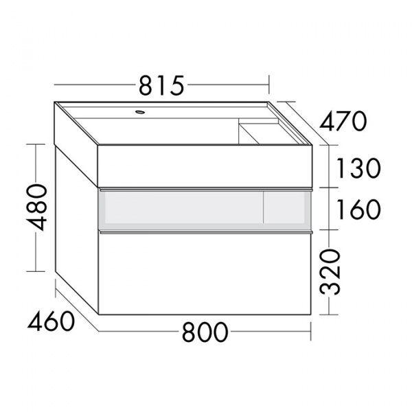 Burgbad Yumo Тумба с раковиной, 81.5х47х48см., с 1 отв., 2 выдв ящика, аллюм рамка,вставка из дымч стекла, светодиодн. подсв., цвет: белый глянец