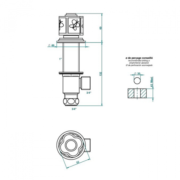 THG CAPUCINE MAUVE DECOR OR Вентиль смесителя для ванны, декор золото/лиловый, цвет: полированное золото