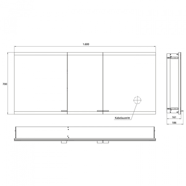 EMCO Evo Зеркальный шкаф 160xh70см с подсветкой, встраиваемый,  3 двери, 4 полки, розетка, цвет: алюминий