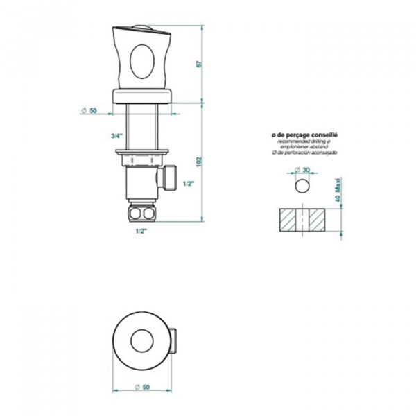 THG Bagatelle pierre noire Вентиль смесителя для раковины, ручка черная, цвет: хром