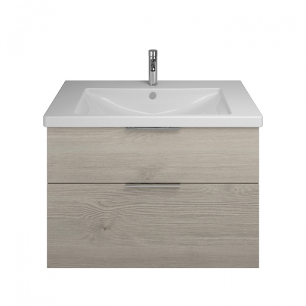 BURGBAD Eqio База подвесная с керамическим умывальником 93х49х64.5см. 2 ящика с ручкой желоб., c 1 отв под смес.   цвет: фланелевый дубовый F2632