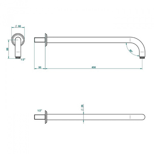 THG Flore Держатель верхнего душа 450 мм., настенный монтаж, цвет: хром