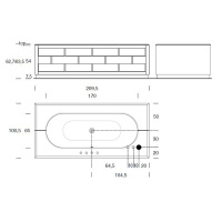 VITAGE milldue edition RITZ Ванна 180х75см, стальная, подача воды из водослива, в комплекте с сифоном, основанием и мраморным топом, отдельностоящая, цвет: белый/Nero